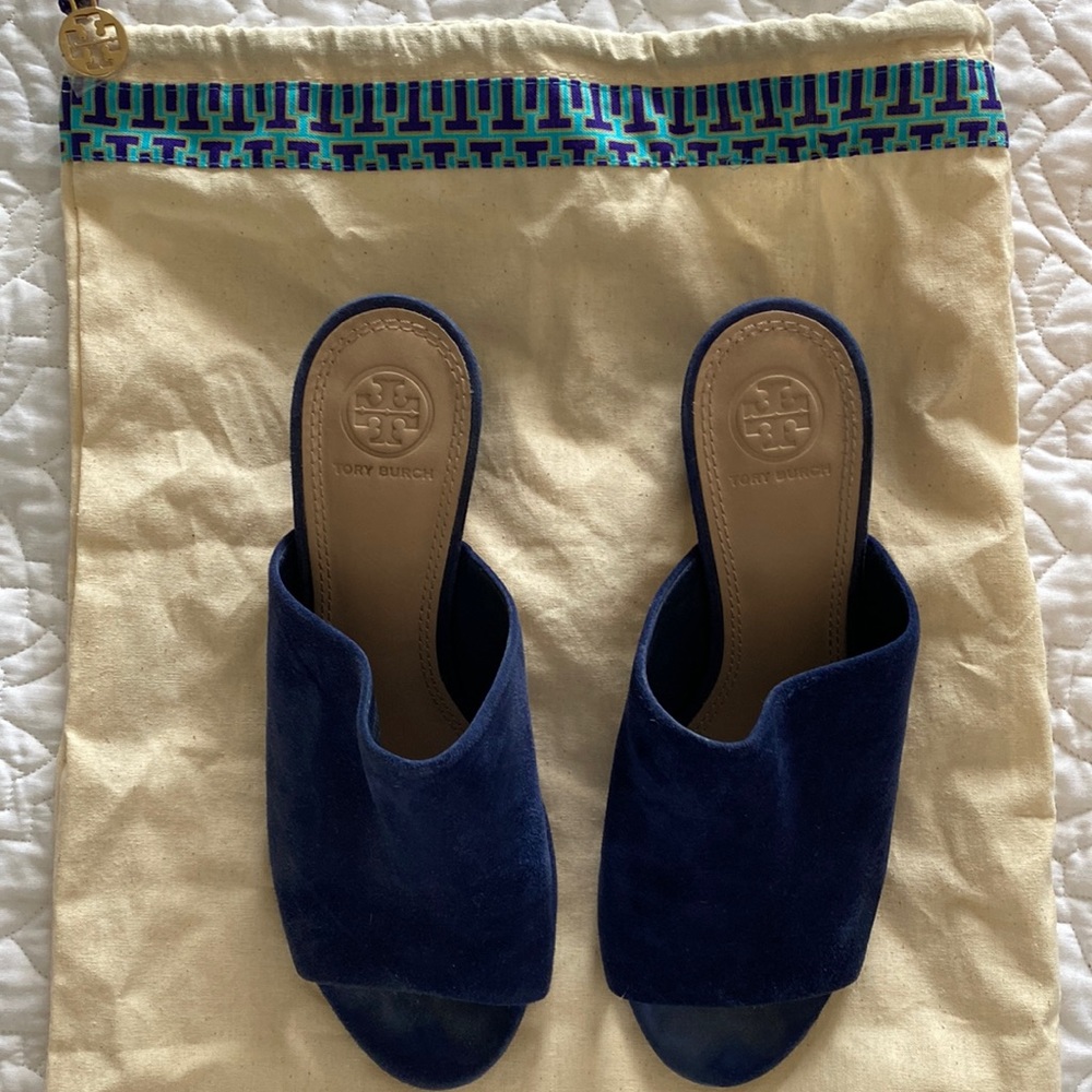 Tory Burch Blue Suede Slides
